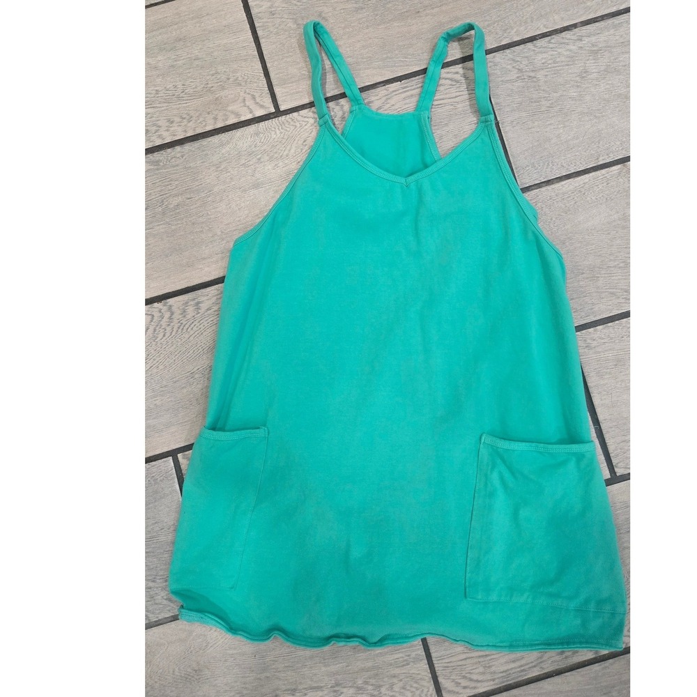 Fashion Teal Green Activewear Exercise Dress with Built-in Shorts Pockets Large